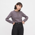 SAA0055-262 小花邊半開襟條紋TEE