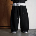WOS1610-261 雙膝結構寬版棉褲 3 28 BLACK DOUBLE KNEE SWEAT PANTS
