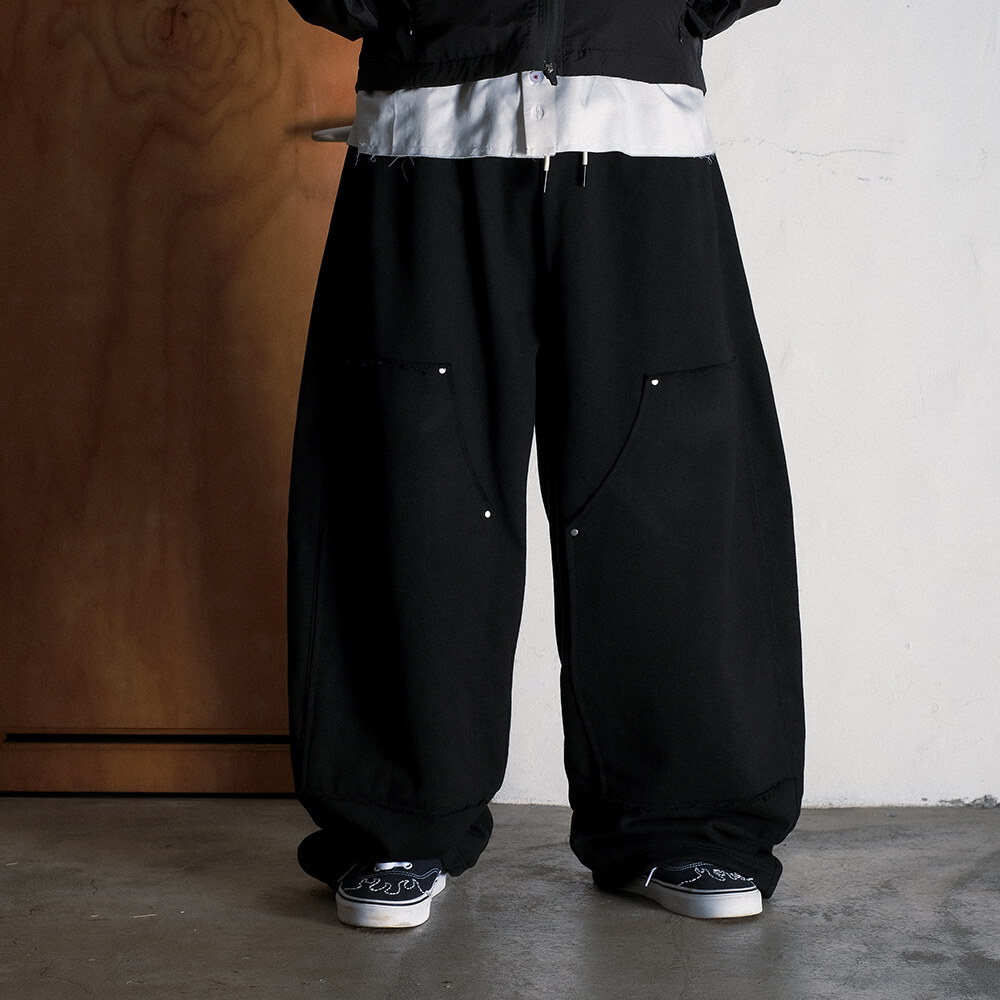 雙膝結構寬版棉褲 3 28 BLACK DOUBLE KNEE SWEAT PANTS