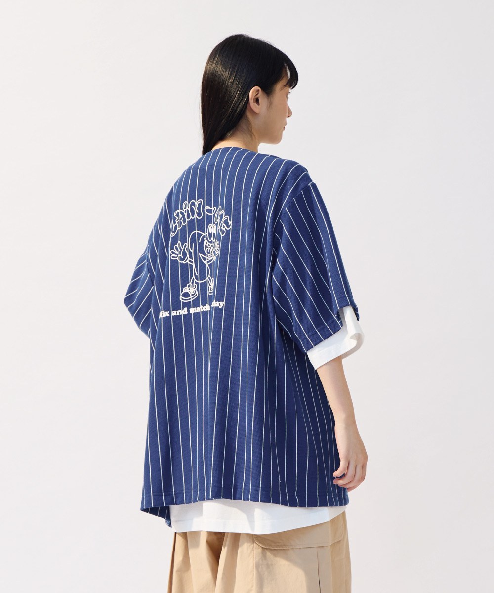 PM-LOGO條紋棒球衫